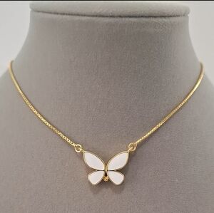 White enamel butterfly necklace